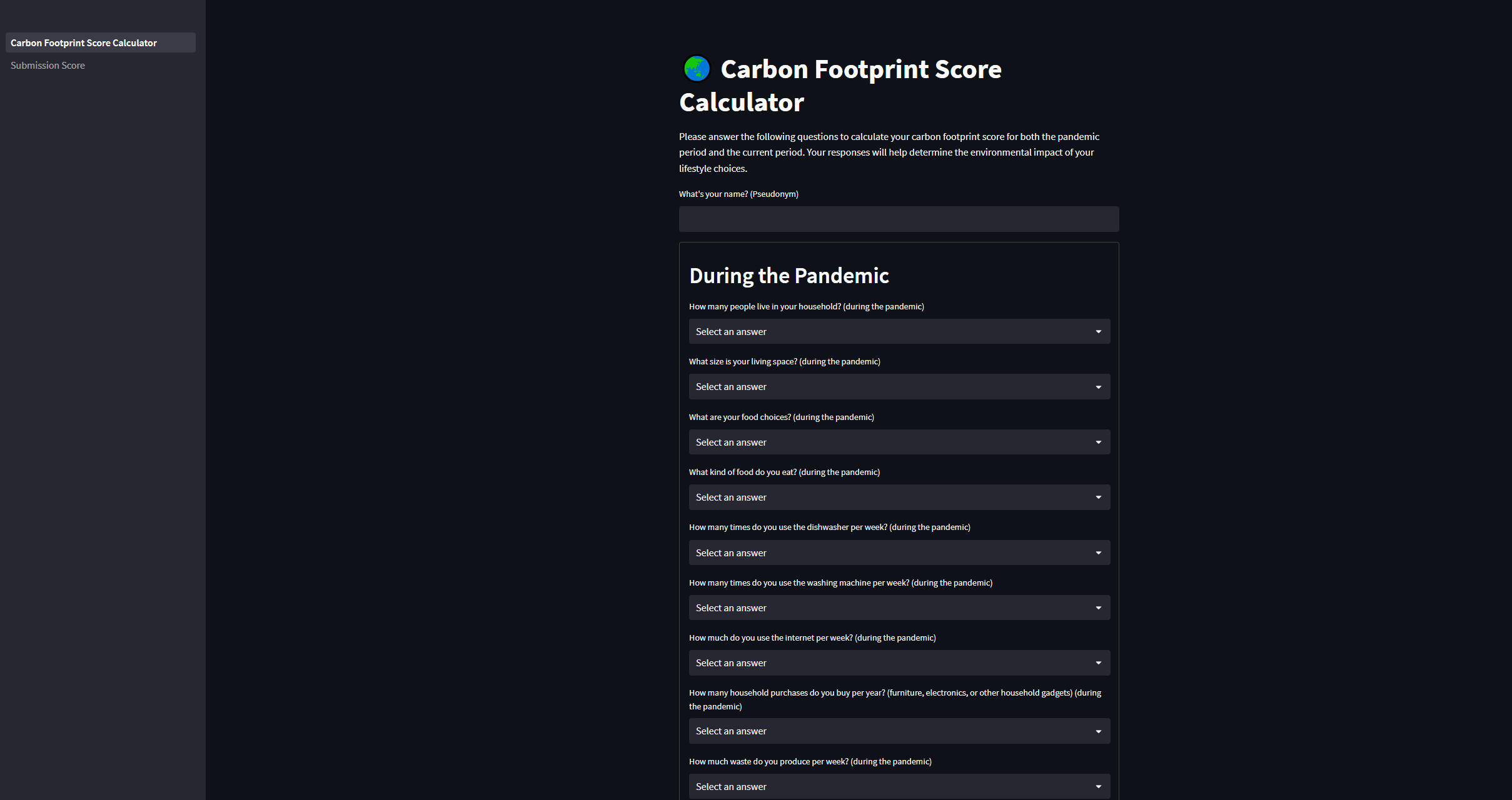 Carbon Footprint Score Calculator